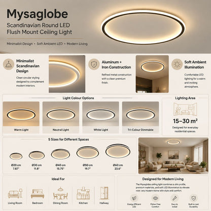 Round LED Ceiling Light – Scandinavian Flush Mount Ceiling Lamp