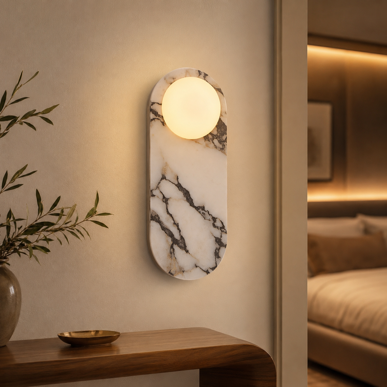 Natural Marble Minimalist LED Wall Sconce Light | Marvian