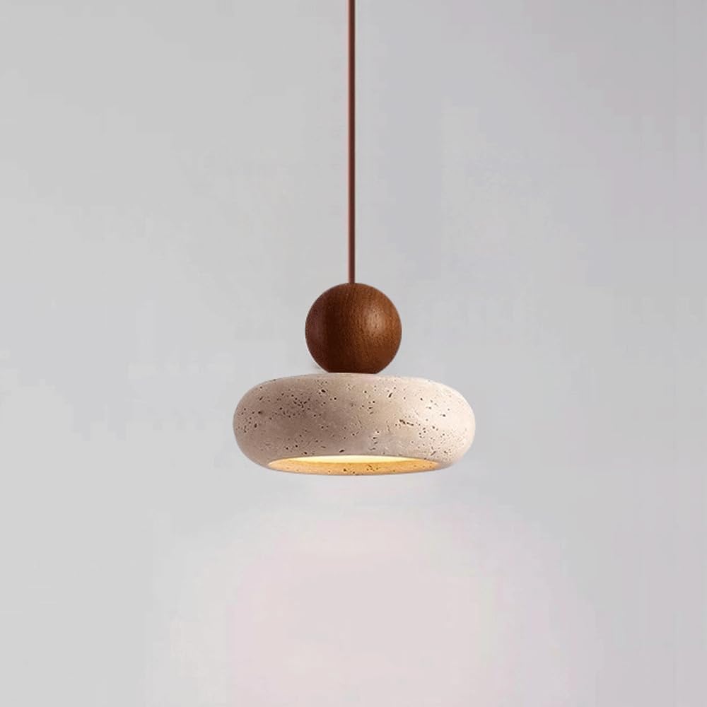 Natural Travertine Pendant Light Retro Wabi Style | Mariel
