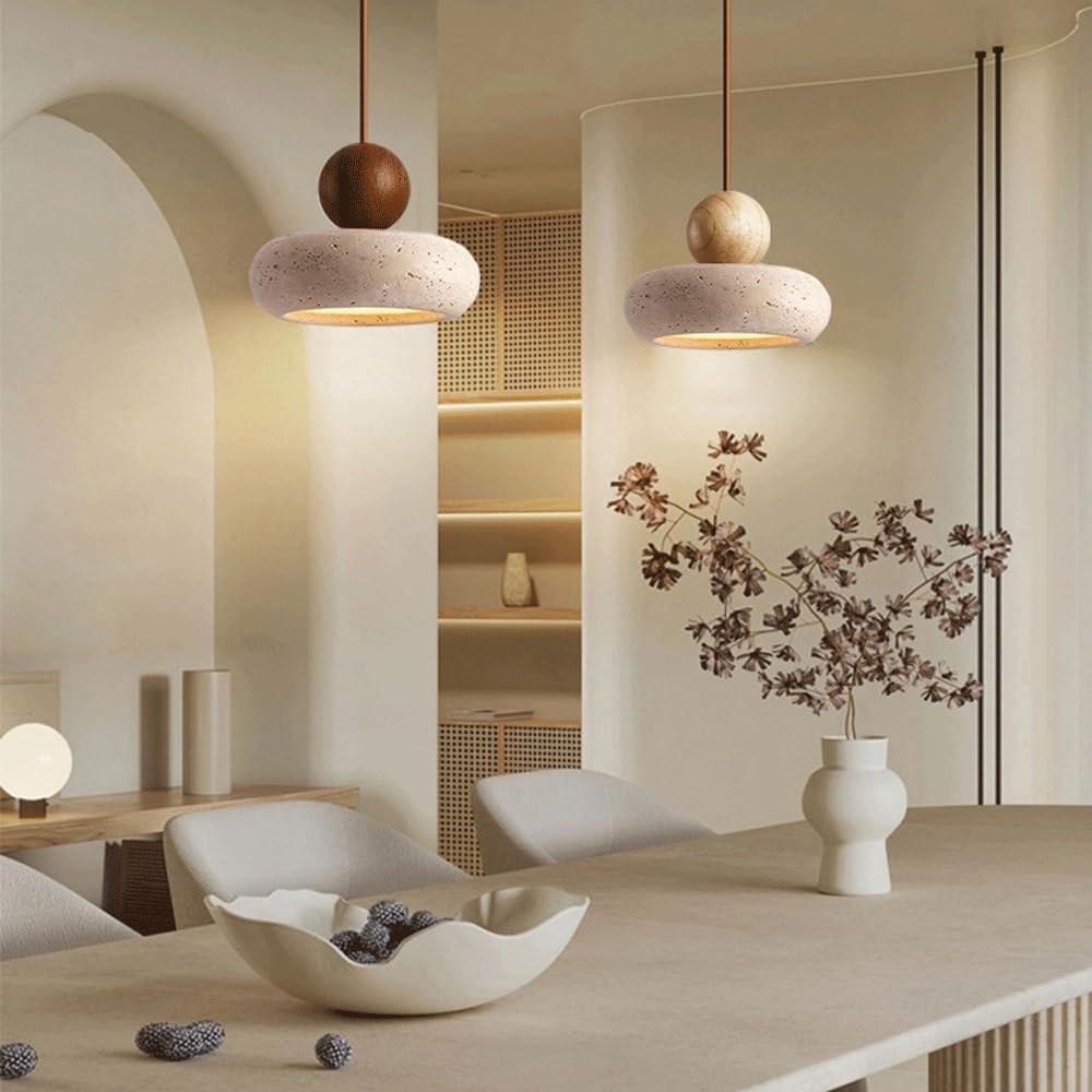Natural Travertine Pendant Light Retro Wabi Style | Mariel