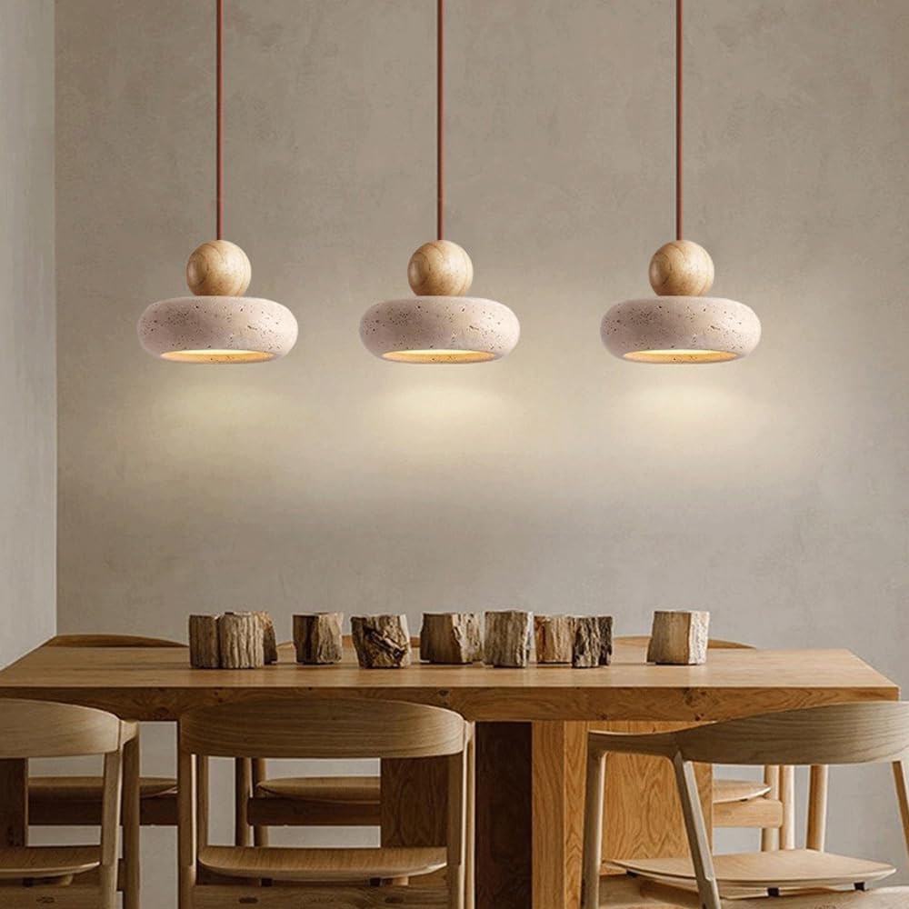 Natural Travertine Pendant Light Retro Wabi Style | Mariel