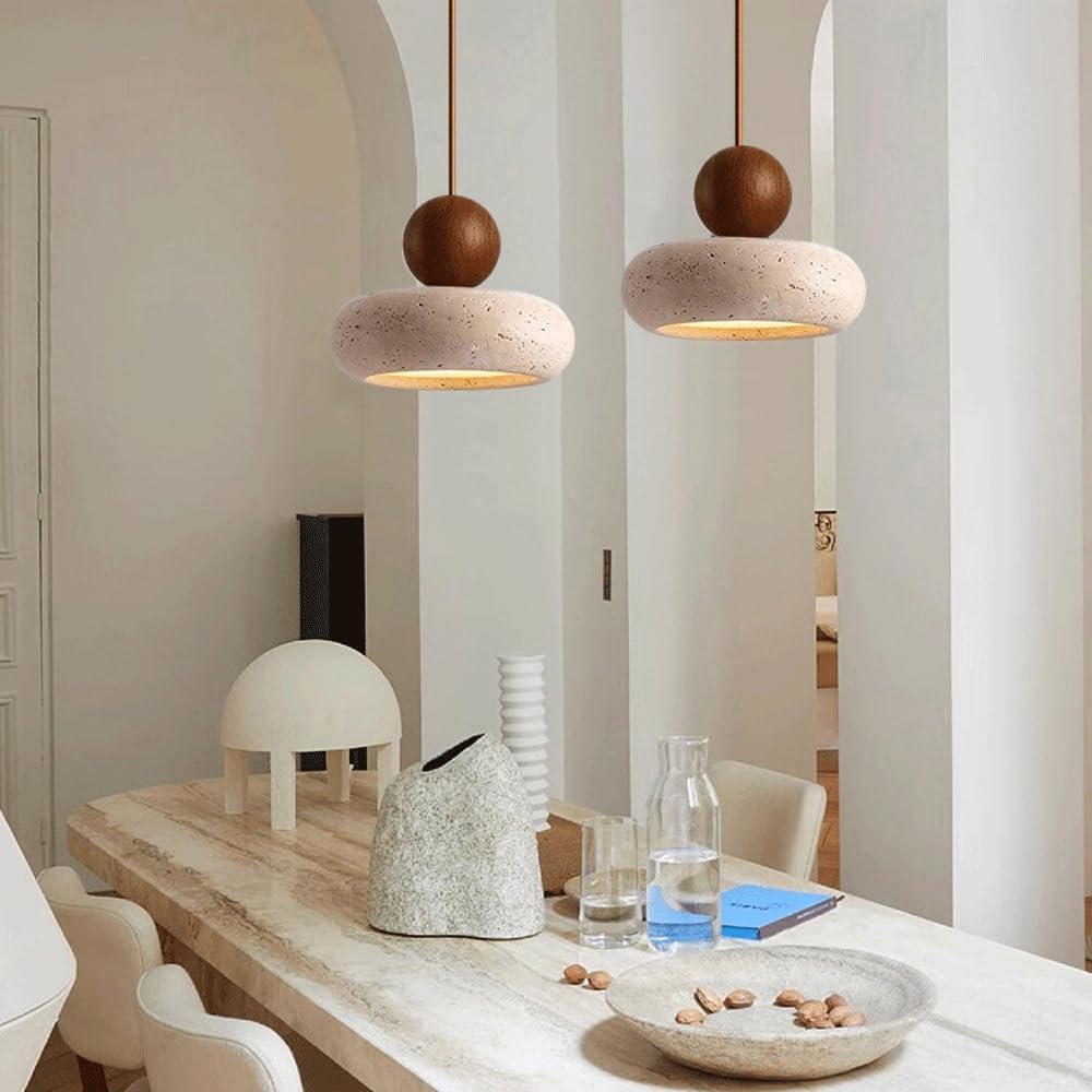 Natural Travertine Pendant Light Retro Wabi Style | Mariel