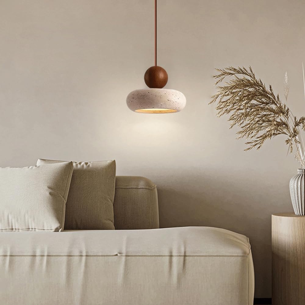 Natural Travertine Pendant Light Retro Wabi Style | Mariel