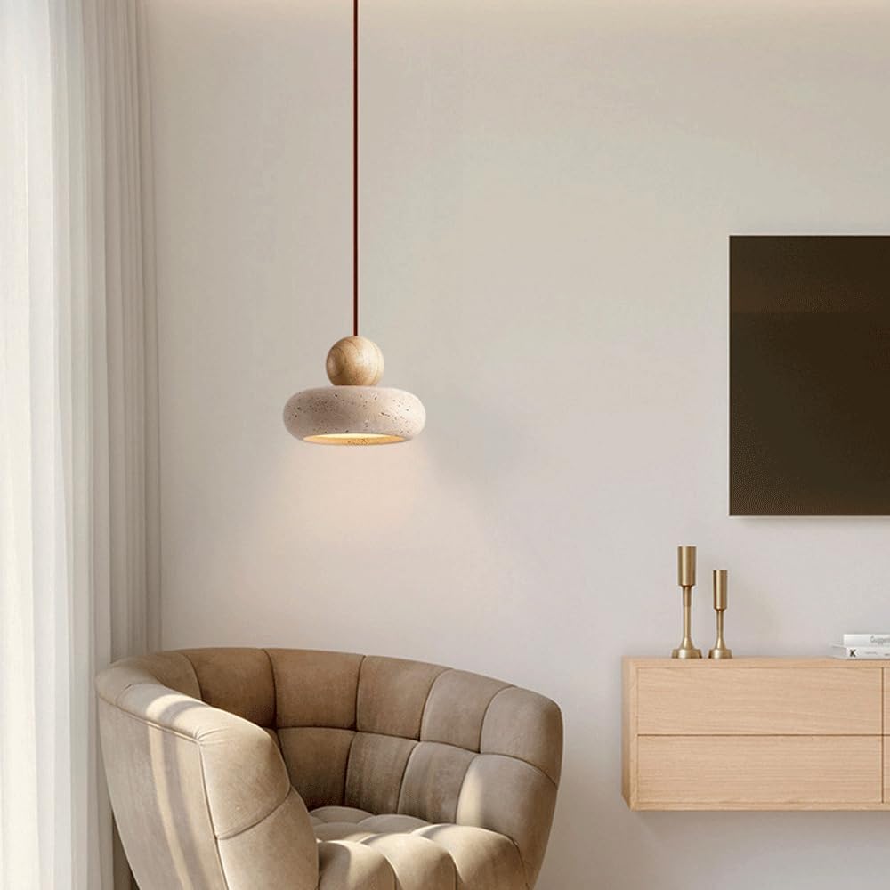 Natural Travertine Pendant Light Retro Wabi Style | Mariel