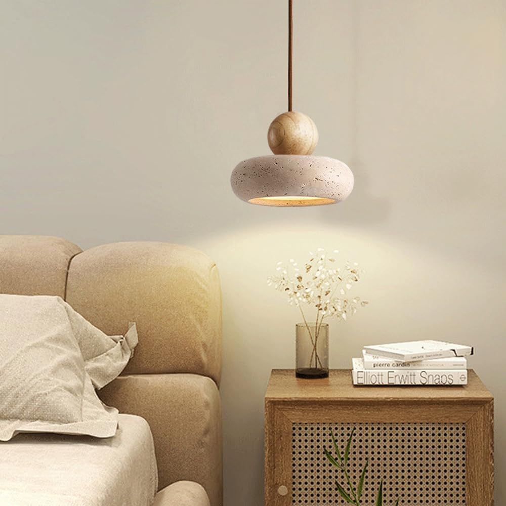 Natural Travertine Pendant Light Retro Wabi Style | Mariel
