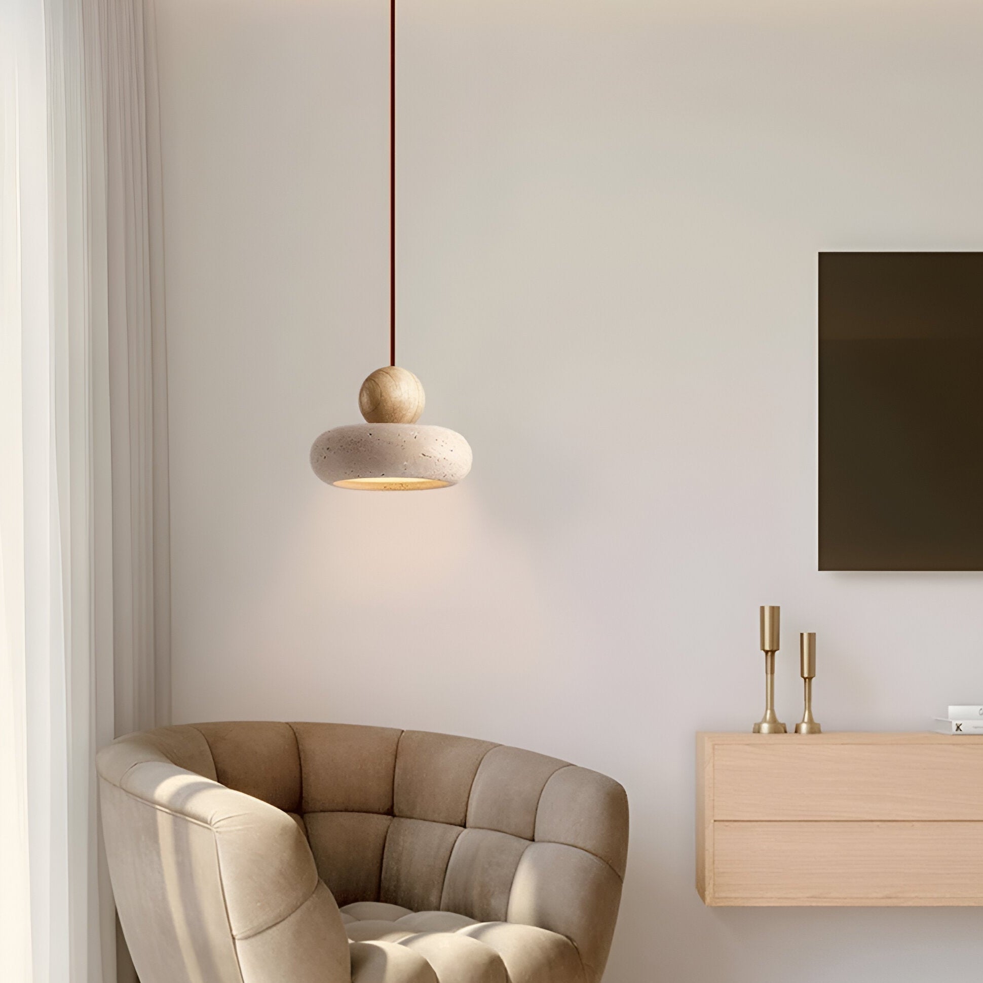 Natural Travertine Pendant Light Retro Wabi Style | Mariel