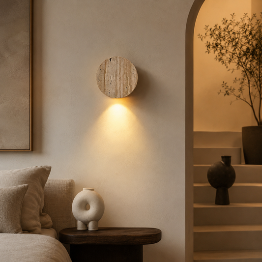 Natural Travertine Wall Light for Wabi Sabi Interiors | Travara