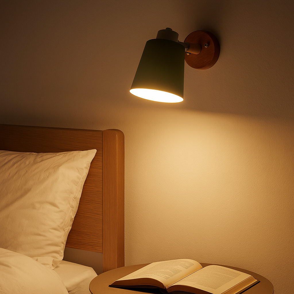 Nordic Adjustable Metal LED Wall Light with Wood Shade | Beamora