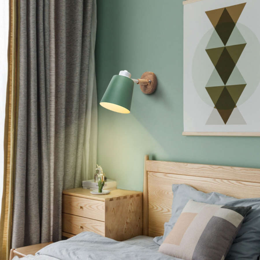 Nordic Adjustable Metal LED Wall Light with Wood Shade | Beamora