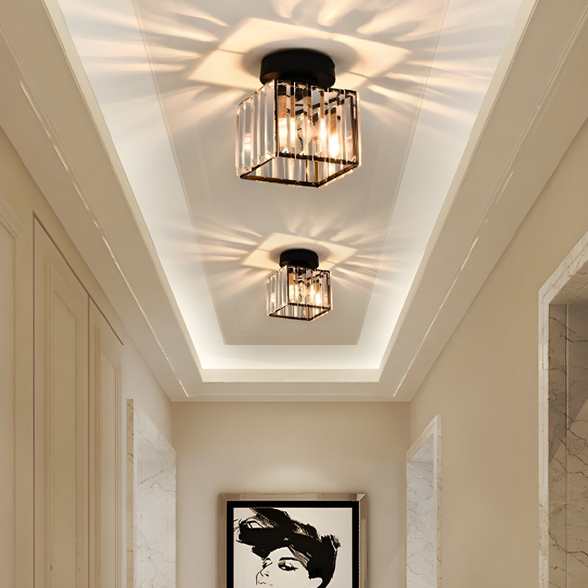 Nordic Crystal Ceiling Light Flush Mount Fixture | Salmora