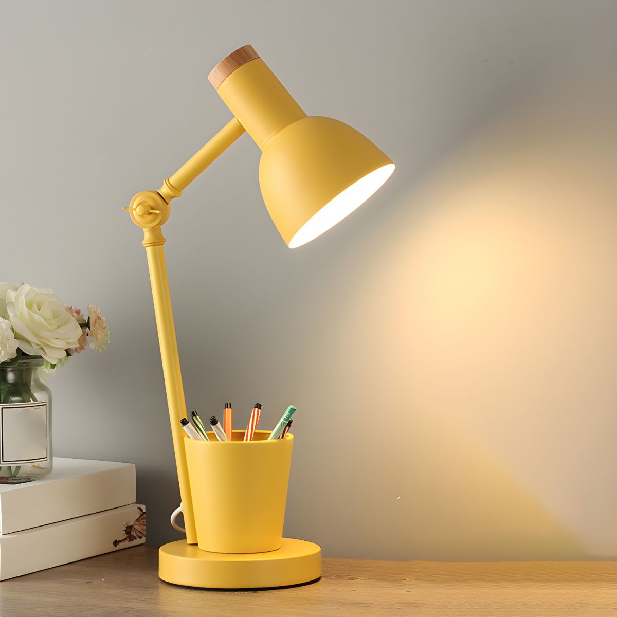 Nordic Desk Lamp with Metal Shade Pen Holder | Velmira