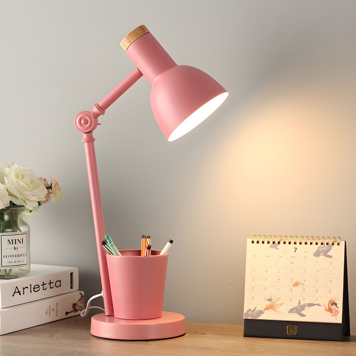Nordic Desk Lamp with Metal Shade Pen Holder | Velmira