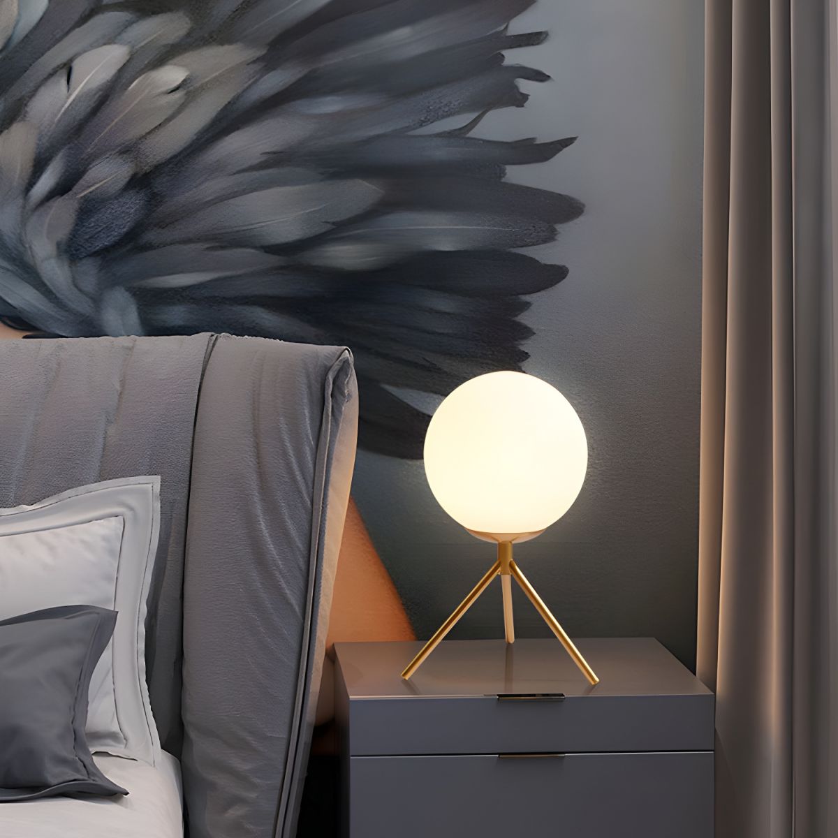 Nordic Glass Globe Table Lamp with Gold Tripod Base | Ordala