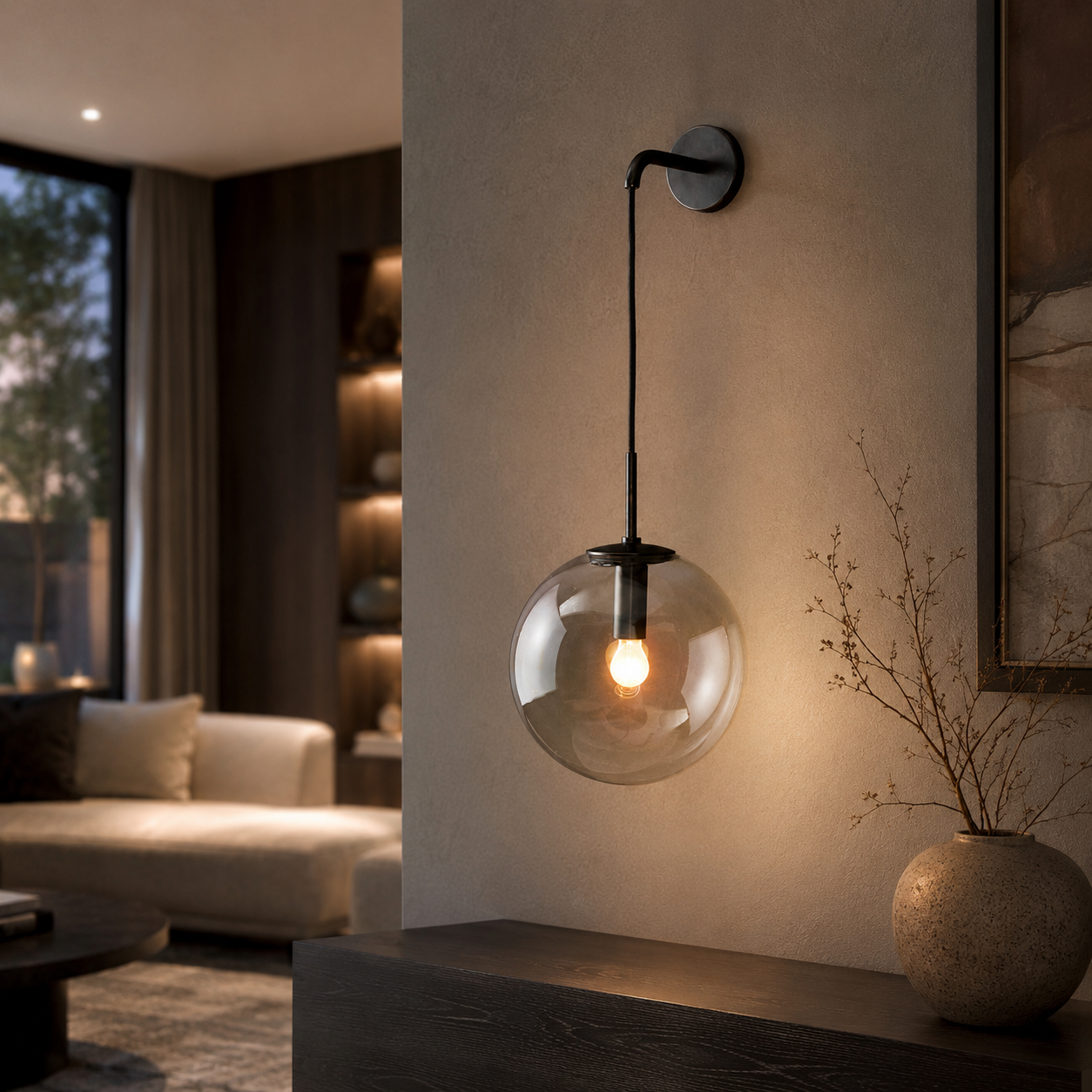 Nordic Glass Globe Wall Light with Metal Frame | Glovira