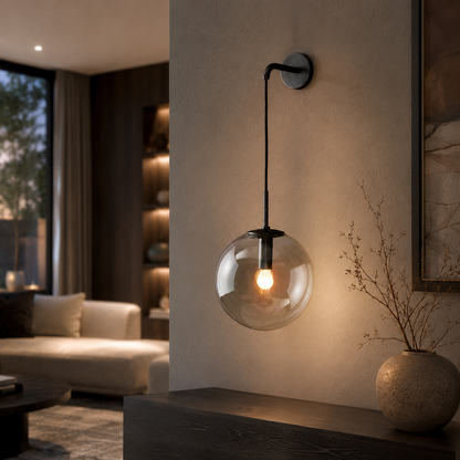 Nordic Glass Globe Wall Light with Metal Frame | Glovira