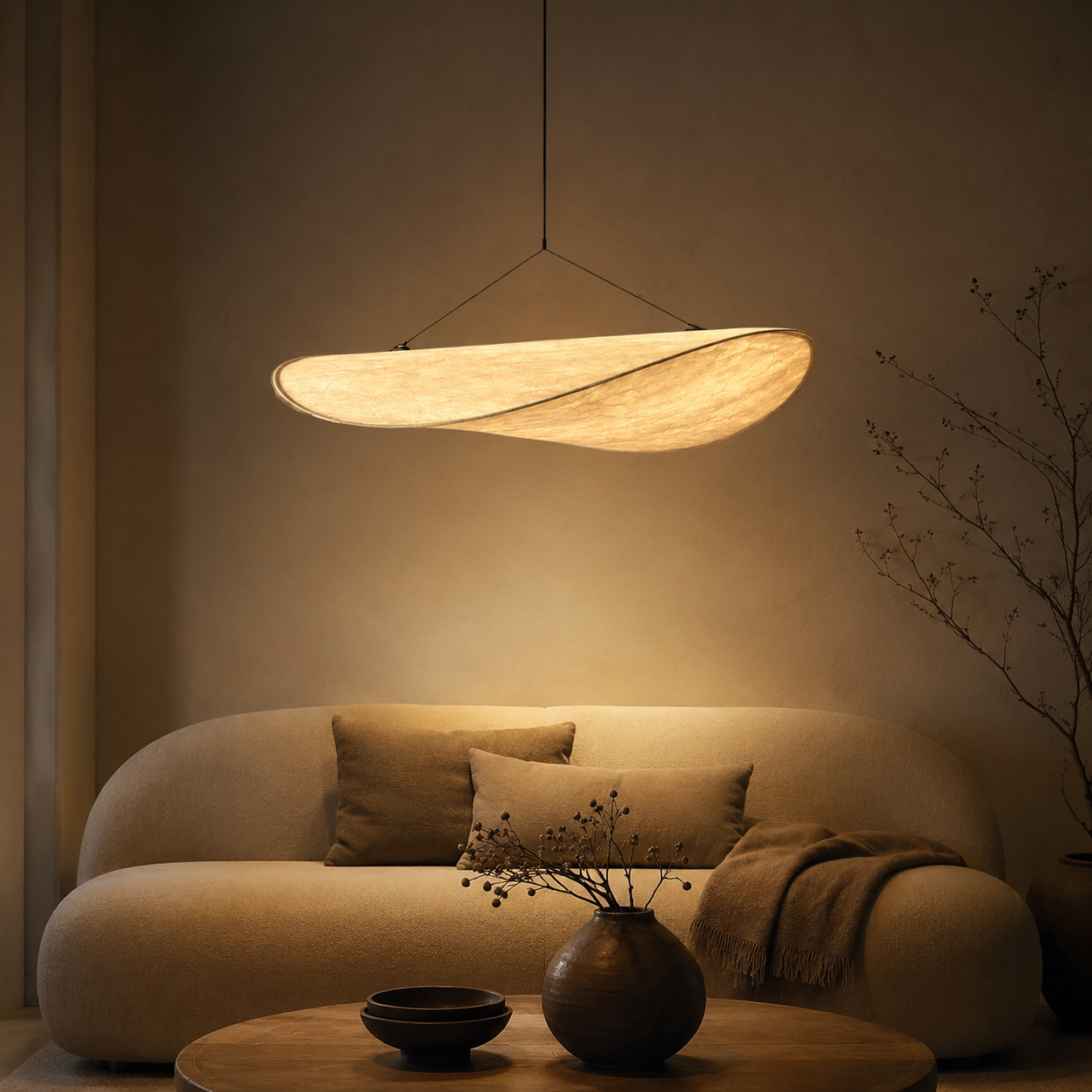 Nordic Japandi Silk Shade Pendant Light Soft Glow | Norlix