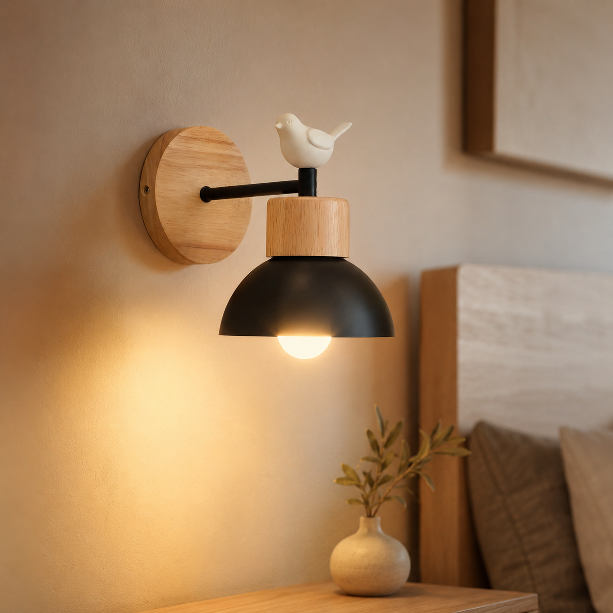 Nordic Japandi Wood Iron LED Wall Light Fixture | Timbera