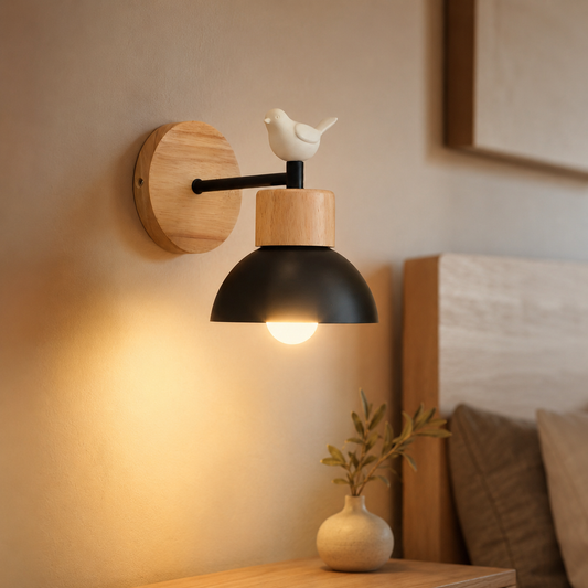 Nordic Japandi Wood Iron LED Wall Light Fixture | Timbera