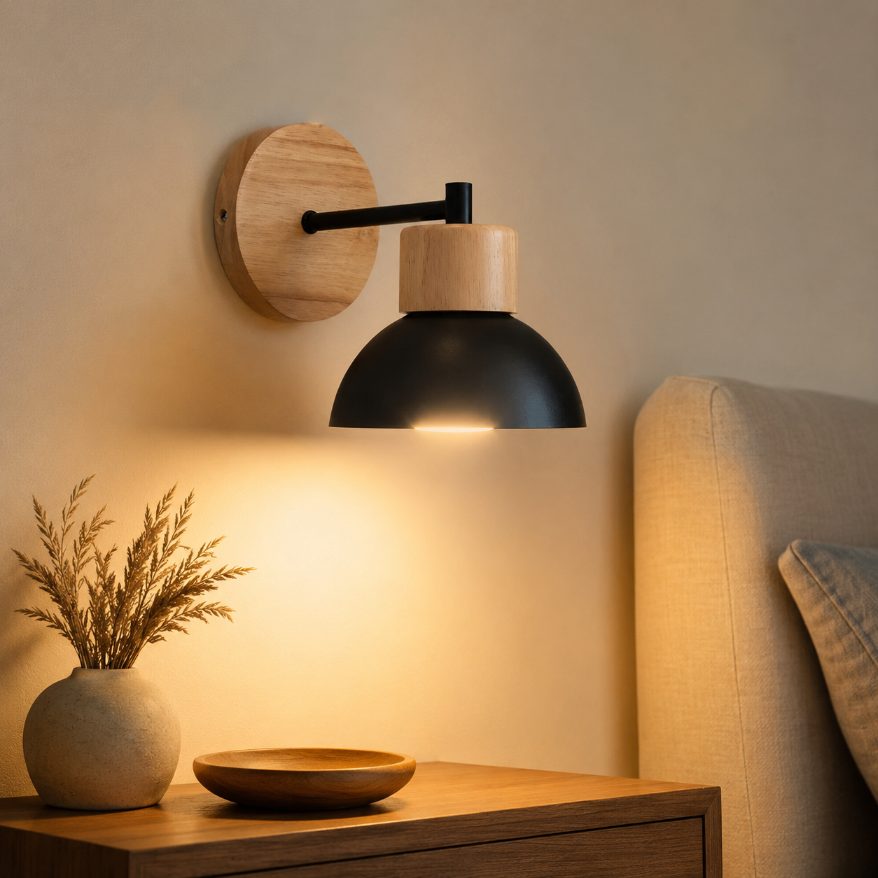 Nordic Japandi Wood Iron LED Wall Light Fixture | Timbera