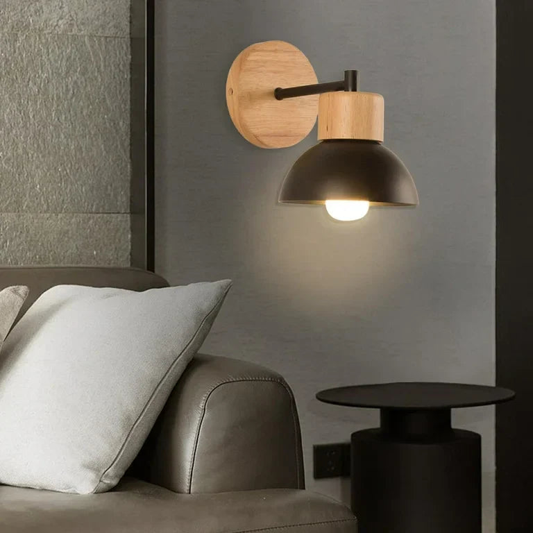 Nordic Japandi Wood Iron LED Wall Light Fixture | Timbera