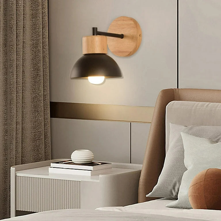 Nordic Japandi Wood Iron LED Wall Light Fixture | Timbera