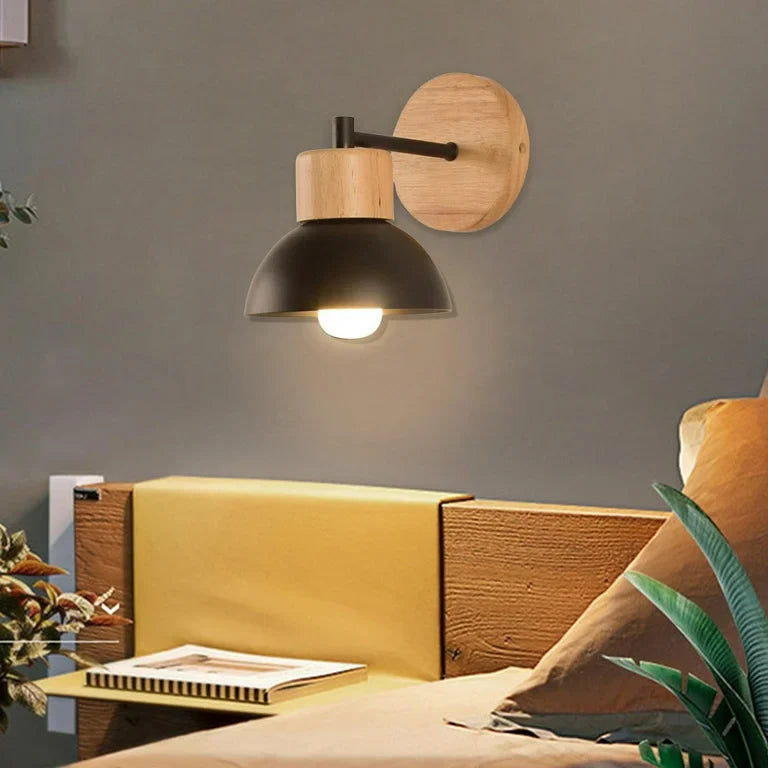 Nordic Japandi Wood Iron LED Wall Light Fixture | Timbera