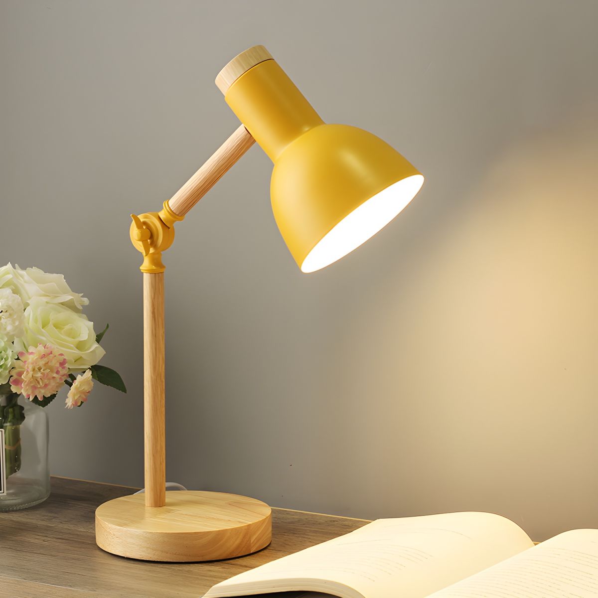 Nordic Macaron Table Lamp with Wood Arm | Solvexa