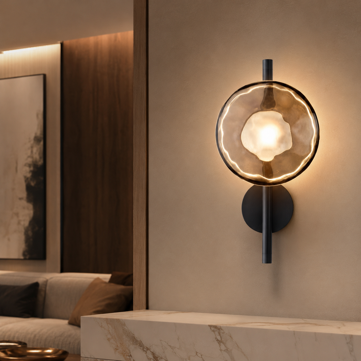 Nordic Round Glass Wall Light with Soft LED Glow | Glanova