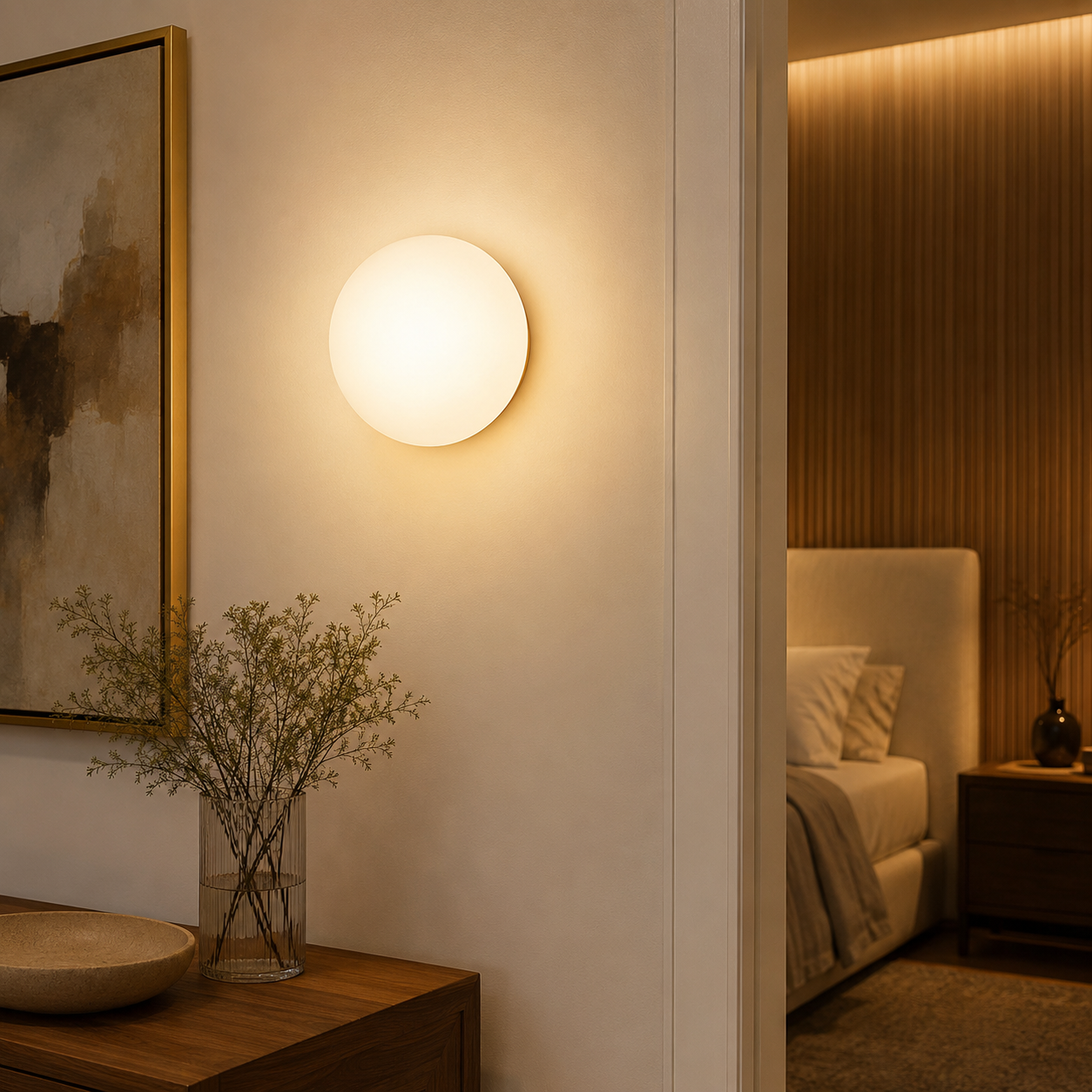 Nordic Round Glass Wall Light with Soft LED Glow | Glanova