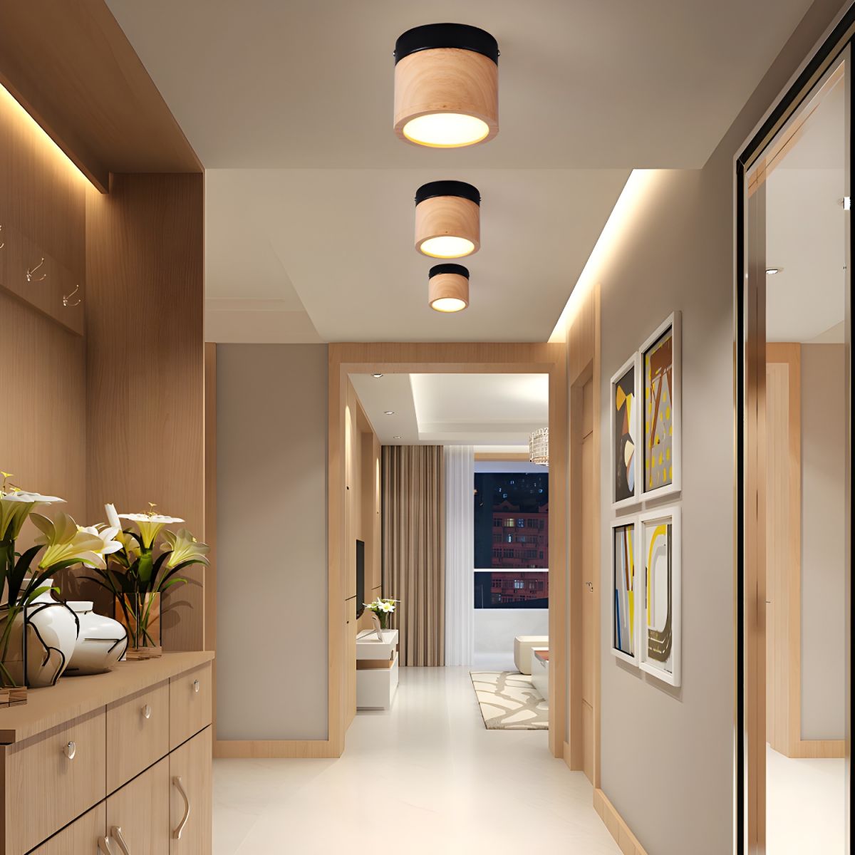 Nordic Wood Shade Flush Ceiling Light Fixture | Auriva