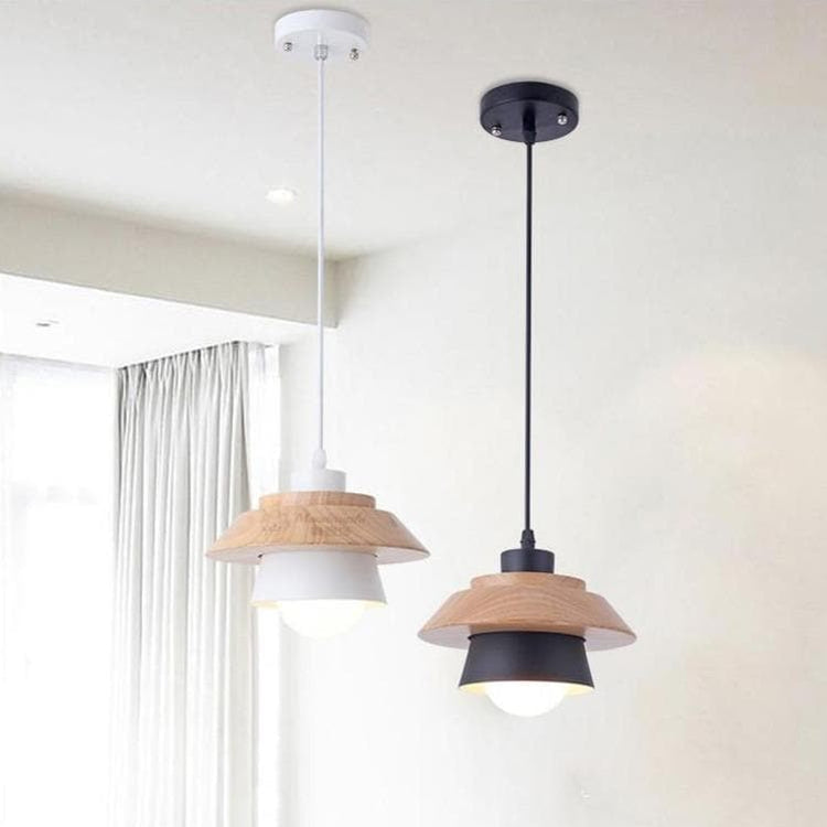 Nordic Wood and Metal LED Pendant Light Fixture | Lurenta