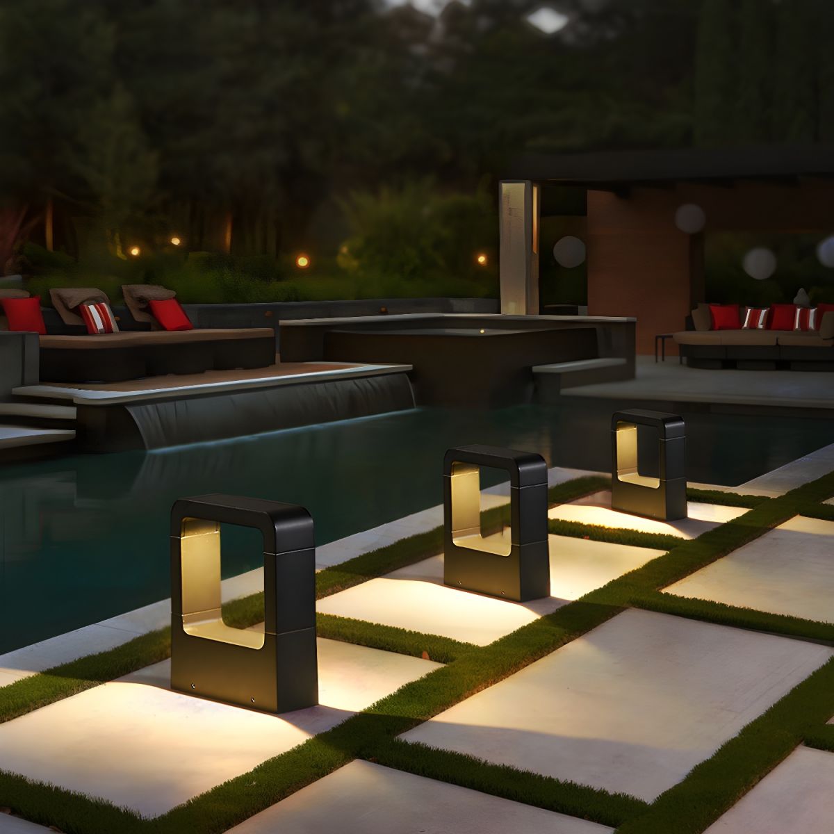 Outdoor Metal Pillar Light Glass Shade Modern Design | Marvexo