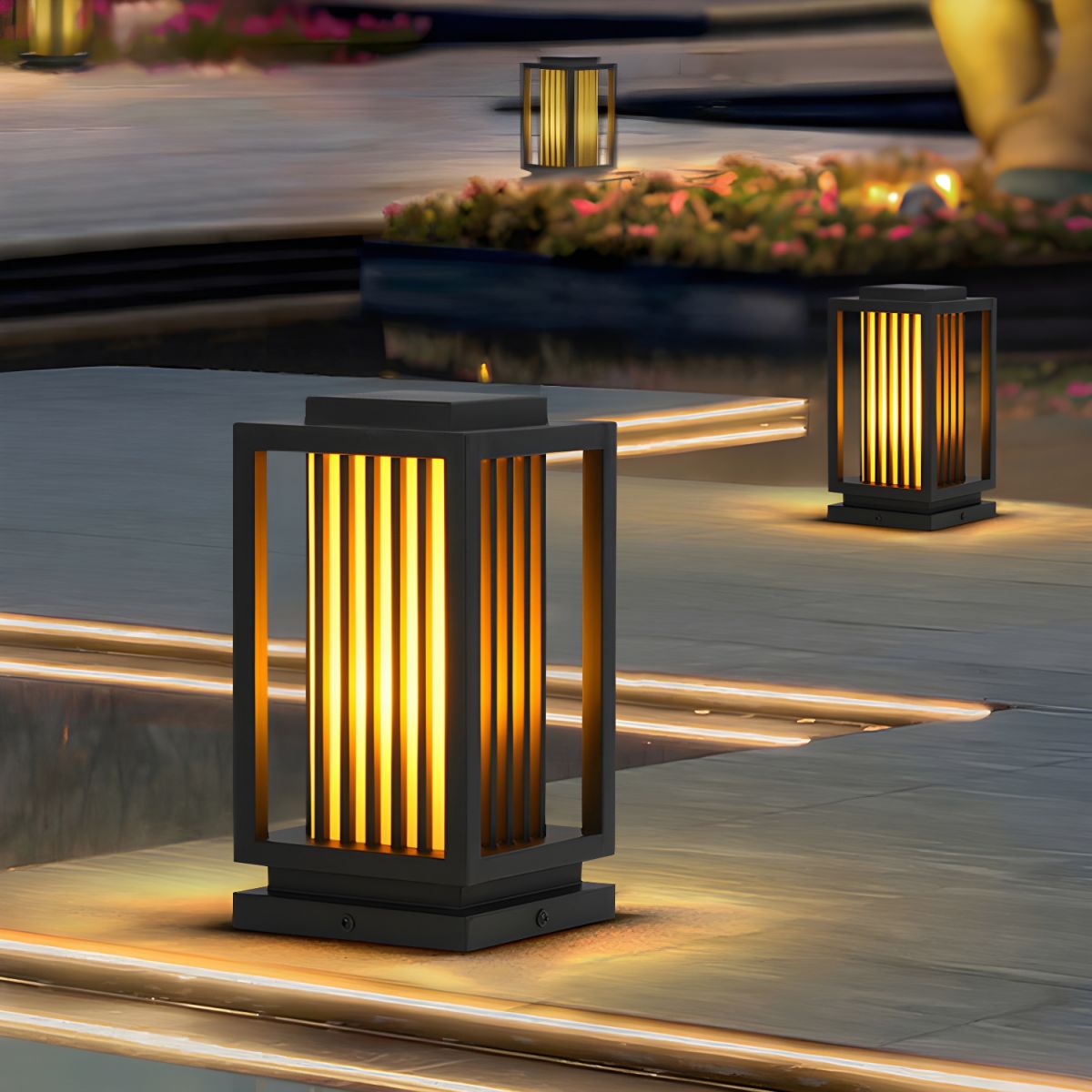 Outdoor Rectangular Pillar Light Black LED Modern | Larvex