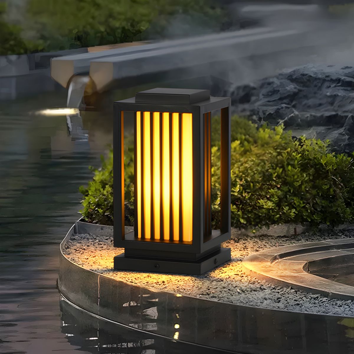 Outdoor Rectangular Pillar Light Black LED Modern | Larvex