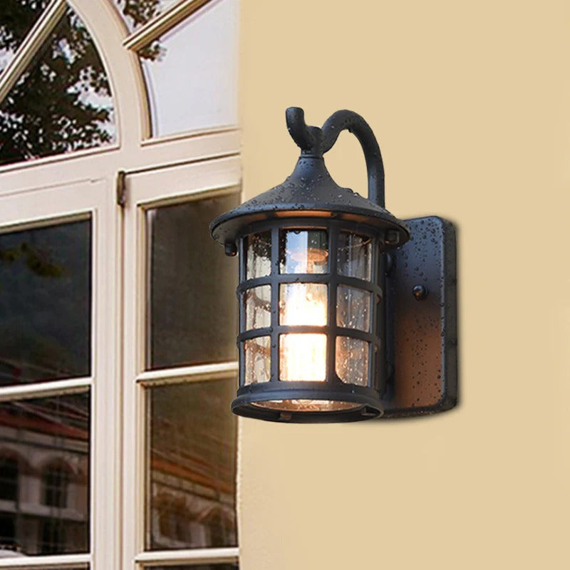Outdoor Seeded Glass Lantern Wall Light Rustic Mount | Arleno