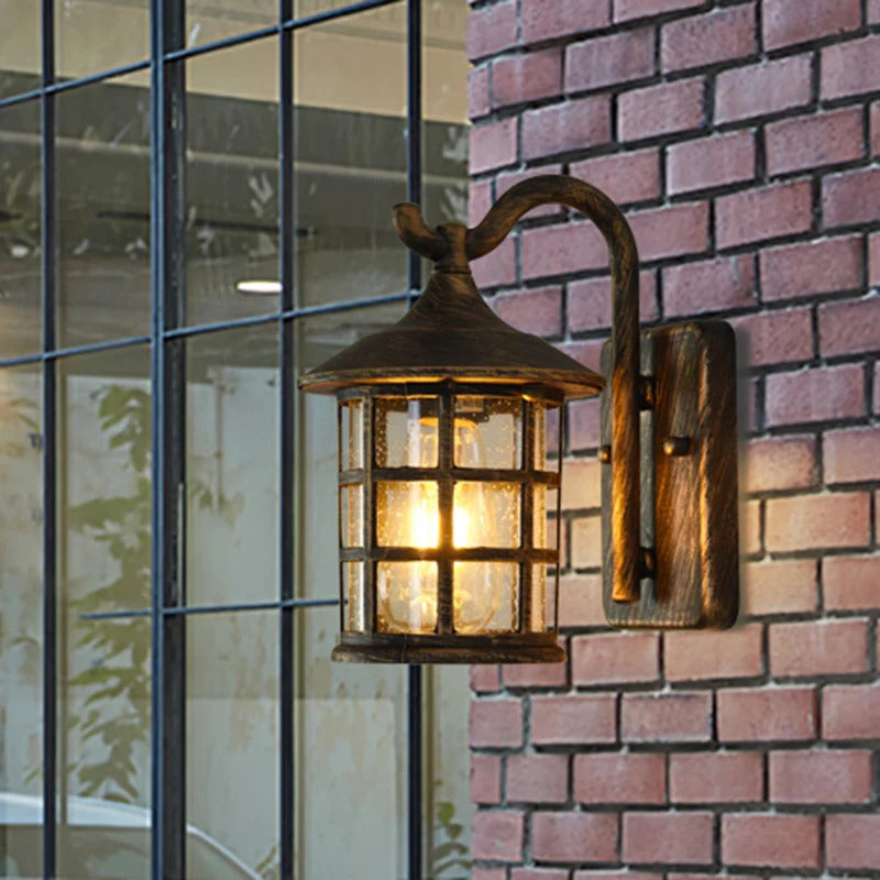 Outdoor Seeded Glass Lantern Wall Light Rustic Mount | Arleno