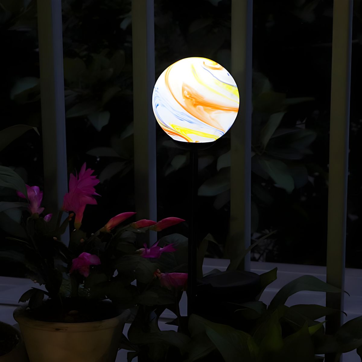 Outdoor Solar Glass Ground Stake Light White Orange | Quenico