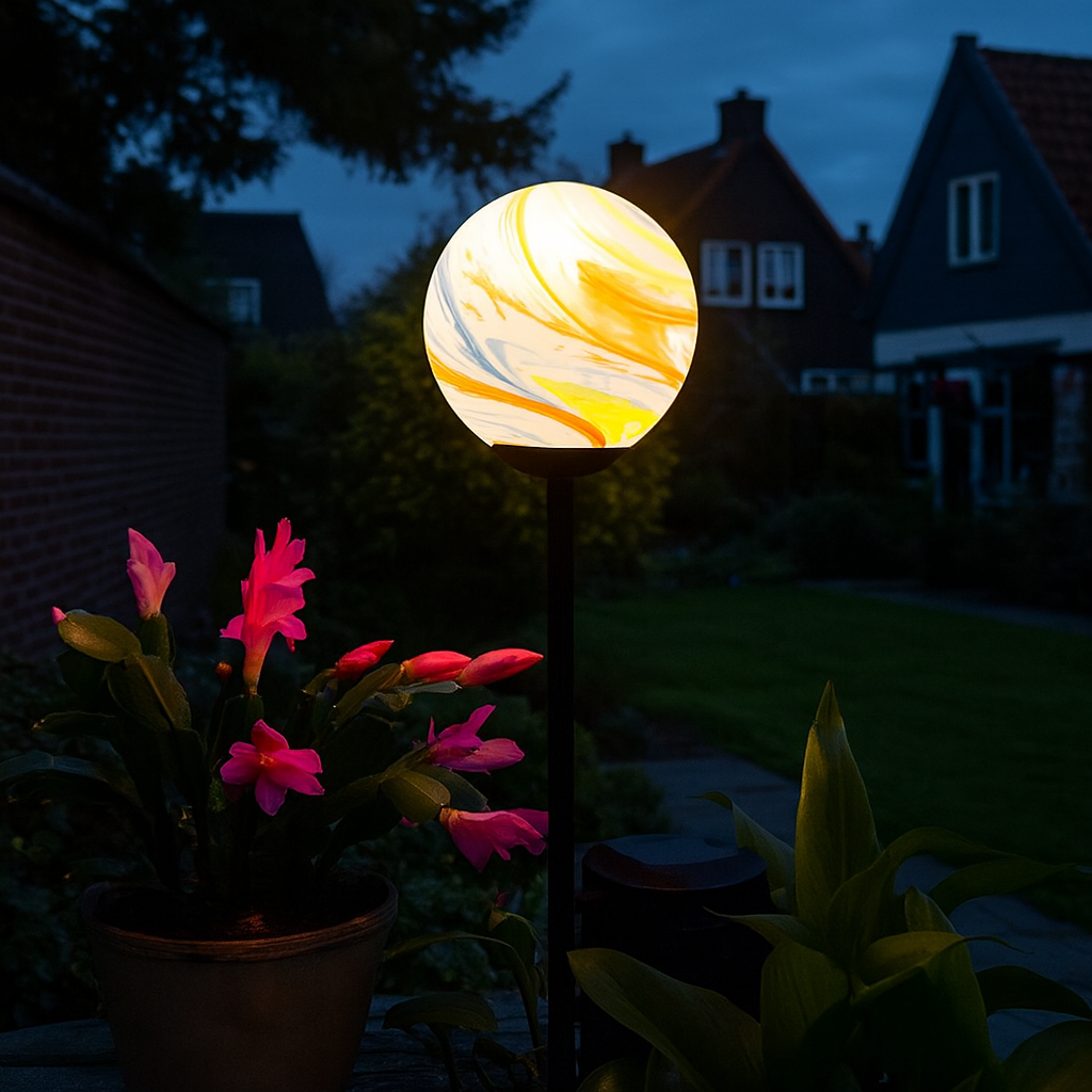 Outdoor Solar Glass Ground Stake Light White Orange | Quenico