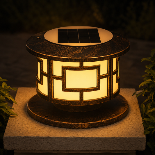 Outdoor Solar Metal Round Light Bronze Finish Modern | Harnico