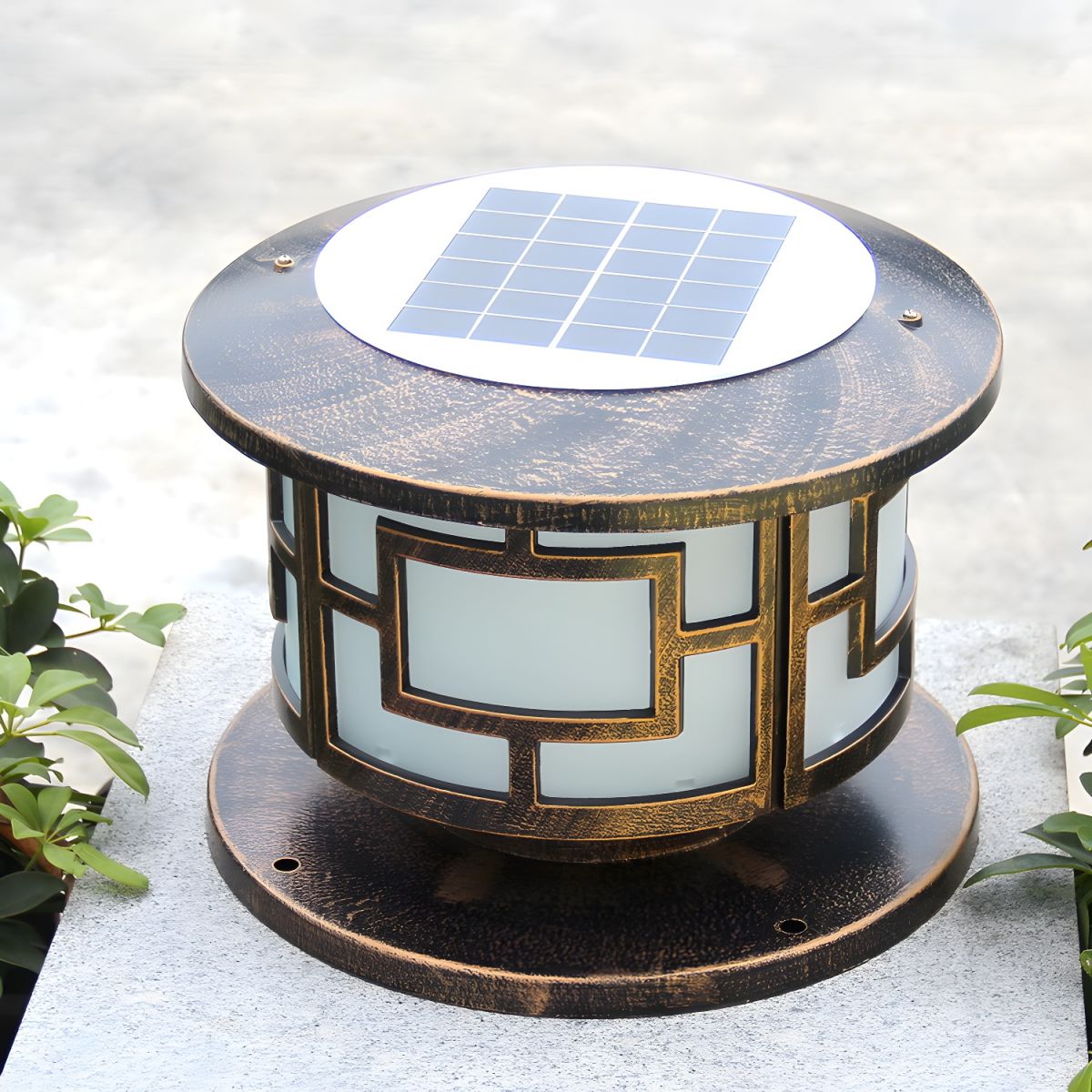Outdoor Solar Metal Round Light Bronze Finish Modern | Harnico