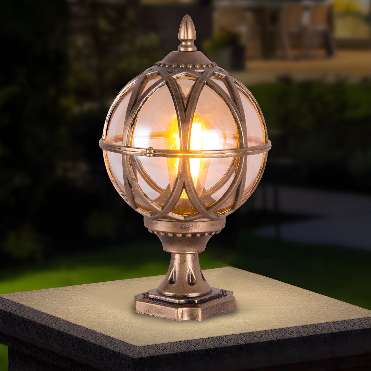 Outdoor Spherical Glass Pillar Light Waterproof Fixture | Calvora