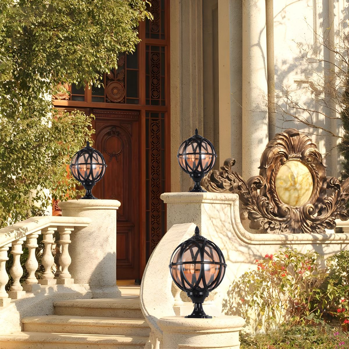 Outdoor Spherical Glass Pillar Light Waterproof Fixture | Calvora