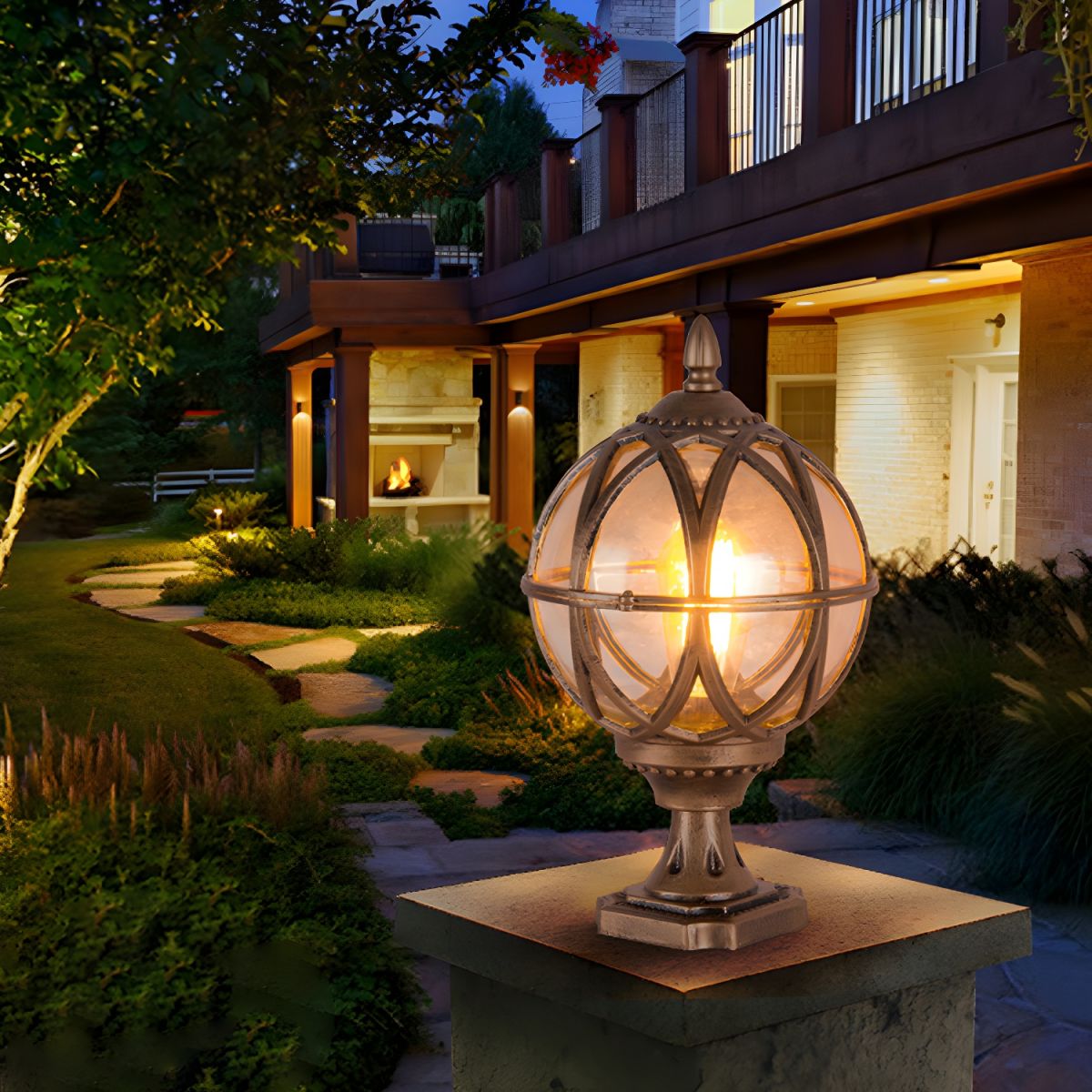 Outdoor Spherical Glass Pillar Light Waterproof Fixture | Calvora