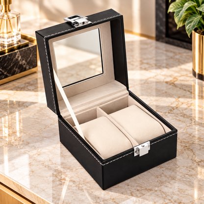 PU Leather Watch Display Box with Clear Lid