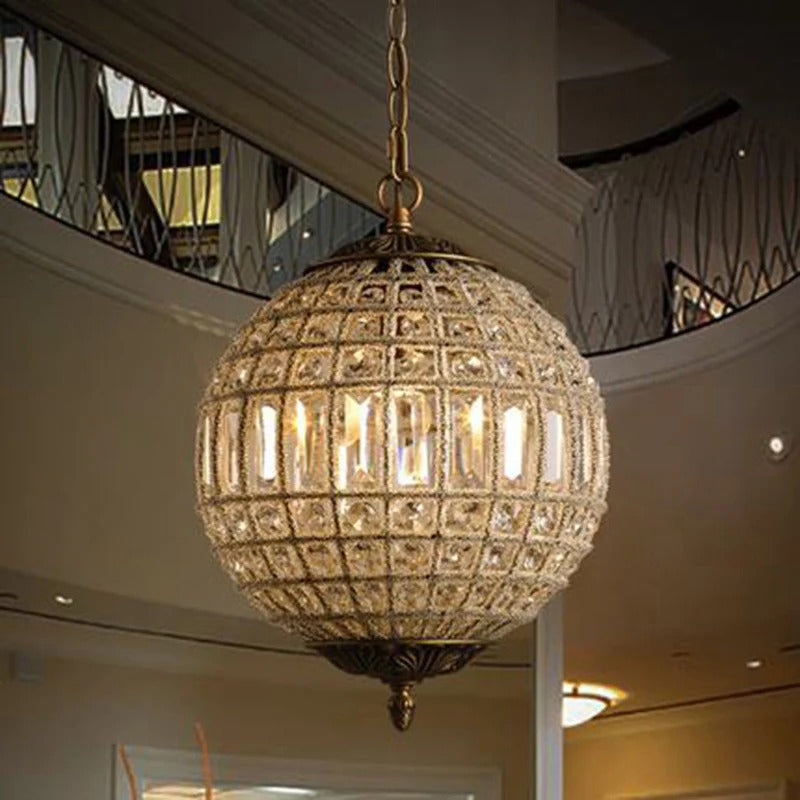 Pendant Crystal Globe Light French Country Brass Finish | Velina