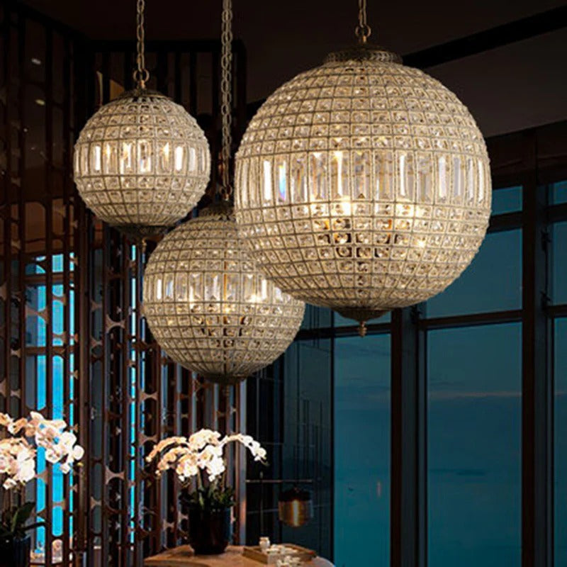 Pendant Crystal Globe Light French Country Brass Finish | Velina