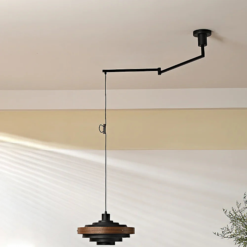 Pendant Light Swing Arm Wood Metal Industrial Design | Melorae