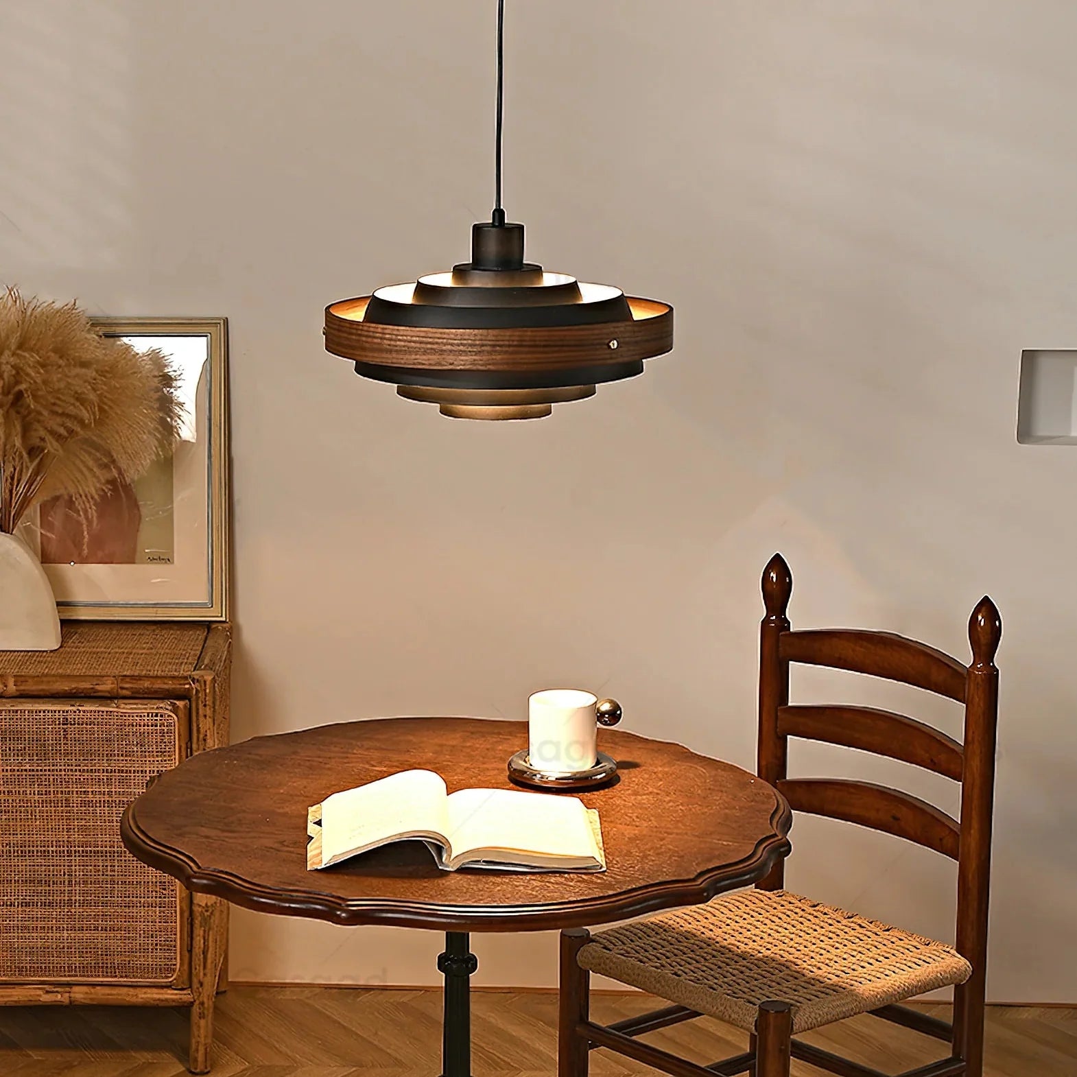 Pendant Light Swing Arm Wood Metal Industrial Design | Melorae
