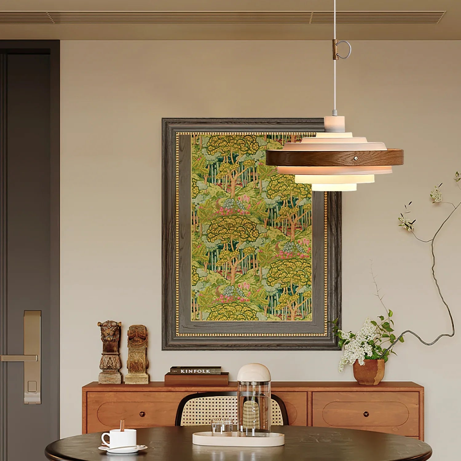 Pendant Light Swing Arm Wood Metal Industrial Design | Melorae