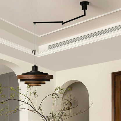 Pendant Light Swing Arm Wood Metal Industrial Design | Melorae